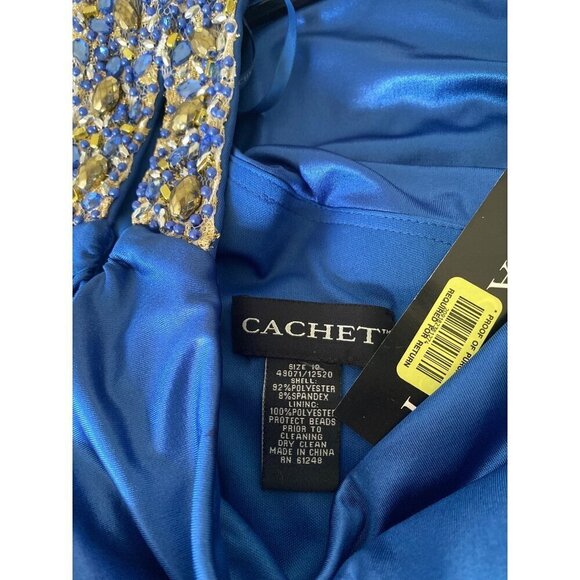 Cachet NWT One-Shoulder Beaded Formal Maxi Dress, Blue Women's Size 10 - Picture 11 of 11